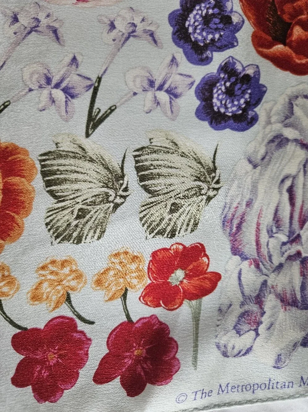 VTG METROPOLITAN MUSEUM OF ART Floral Botanical Silk Square Scarf | SZ 34